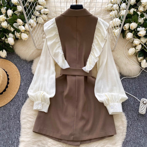 Suit Collar Lace-up A-line Dress