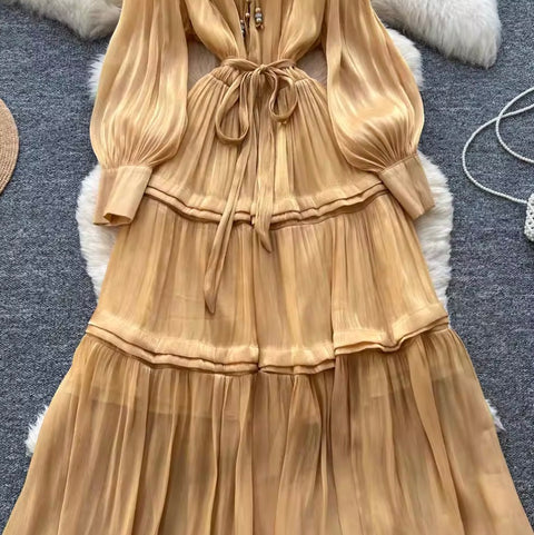 Flared Sleeve Flowing A-line Dress