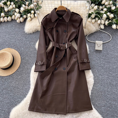 British Style Double-breasted PU Coat