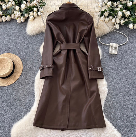 British Style Double-breasted PU Coat