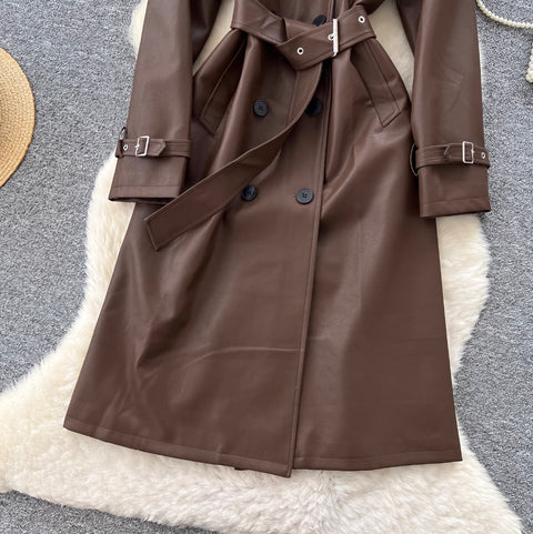 British Style Double-breasted PU Coat