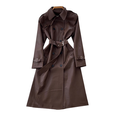 British Style Double-breasted PU Coat