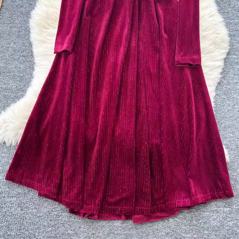 V-neck Suede Dress with Belt