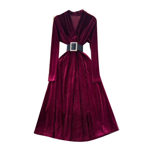 V-neck Suede Dress with Belt