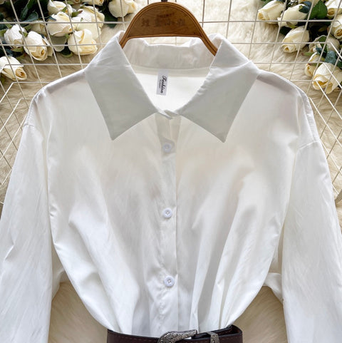Lace Patchwork White Shirt with Belt