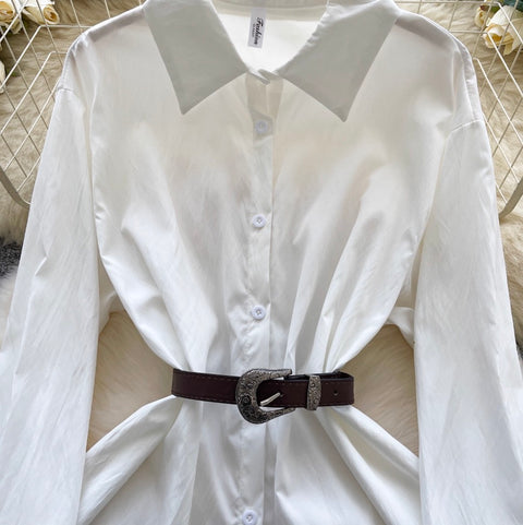 Lace Patchwork White Shirt with Belt