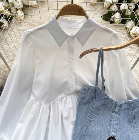 Denim Camisole & White Shirt 2Pcs