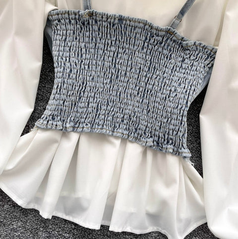 Denim Camisole & White Shirt 2Pcs