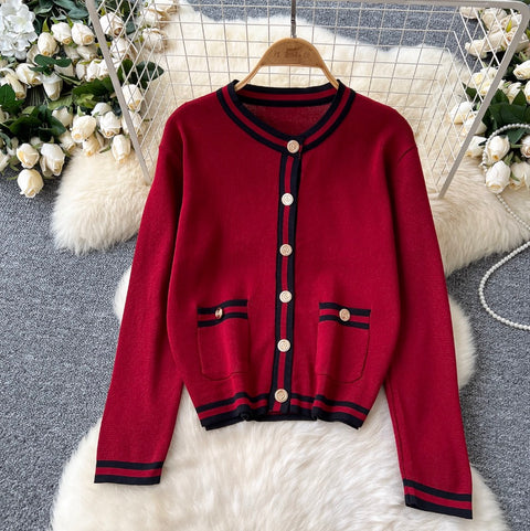 Cardigan & Camisole & Trousers Striped Knit 3Pcs