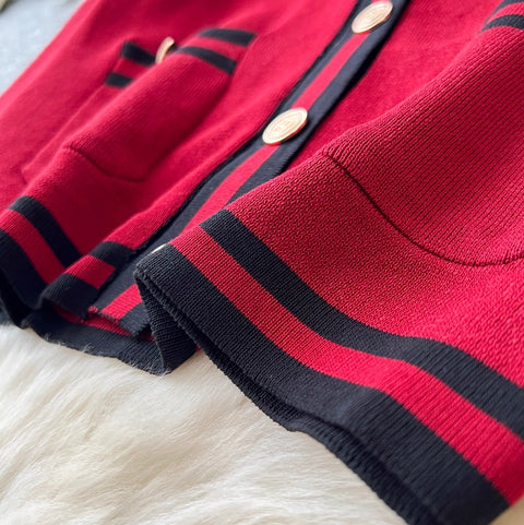 Cardigan & Camisole & Trousers Striped Knit 3Pcs