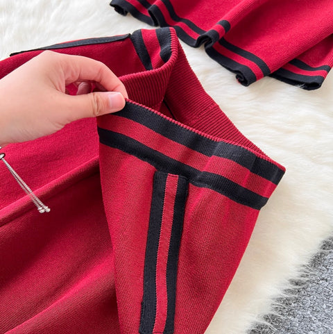 Cardigan & Camisole & Trousers Striped Knit 3Pcs