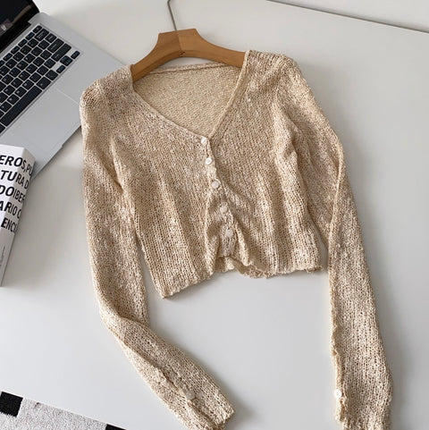 Korean Style V-neck Short Cardigan