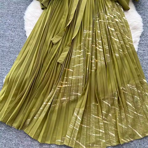 Flared Sleeve 3D Floral Pleated Dress