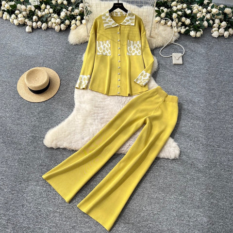 Print Cardigan & Trousers Knitted 2Pcs