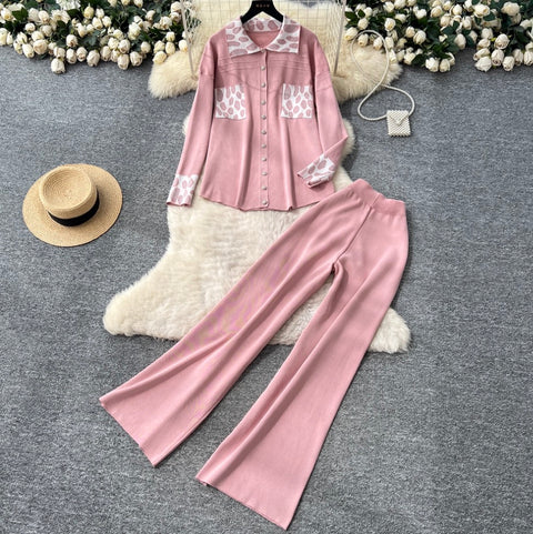 Print Cardigan & Trousers Knitted 2Pcs