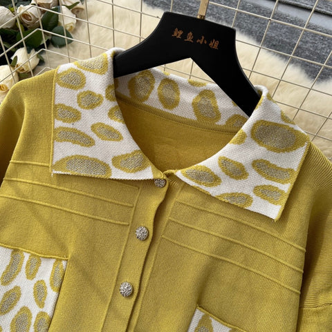 Print Cardigan & Trousers Knitted 2Pcs