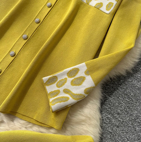 Print Cardigan & Trousers Knitted 2Pcs