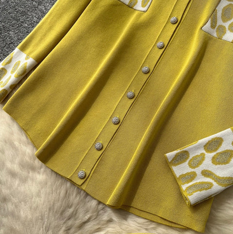 Print Cardigan & Trousers Knitted 2Pcs