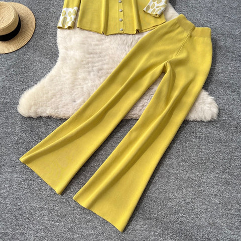 Print Cardigan & Trousers Knitted 2Pcs