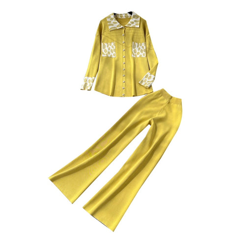 Print Cardigan & Trousers Knitted 2Pcs