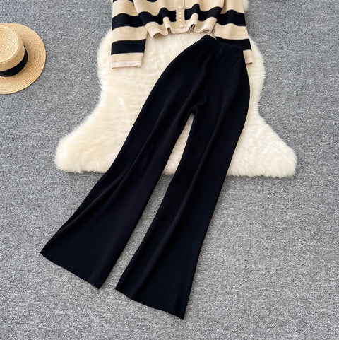 Casual Striped Cardigan & Trousers 2Pcs