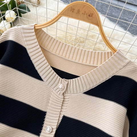 Casual Striped Cardigan & Trousers 2Pcs