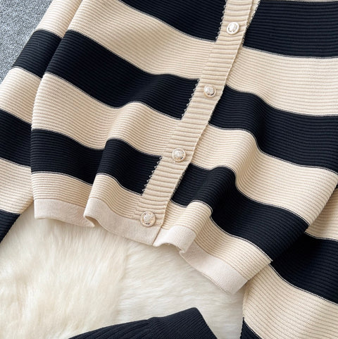 Casual Striped Cardigan & Trousers 2Pcs