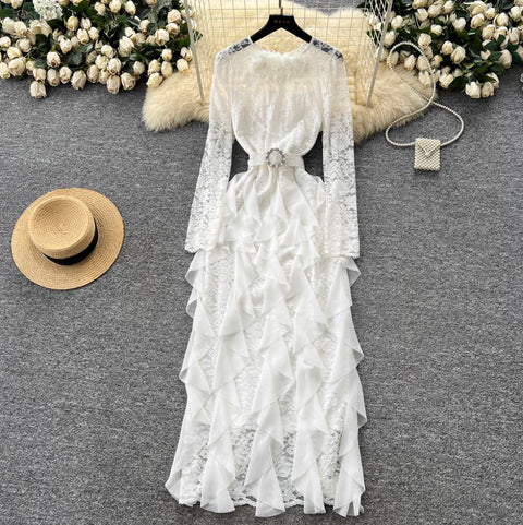 High-end Ruffled Lace Patchwork Dress
