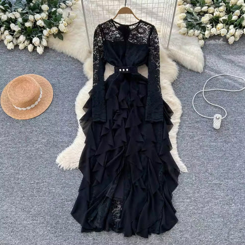 High-end Ruffled Lace Patchwork Dress
