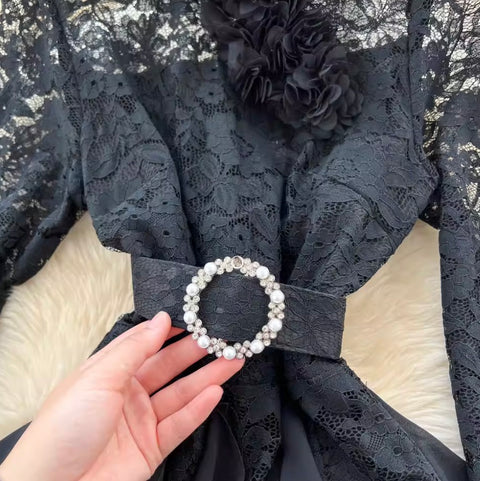 High-end Ruffled Lace Patchwork Dress