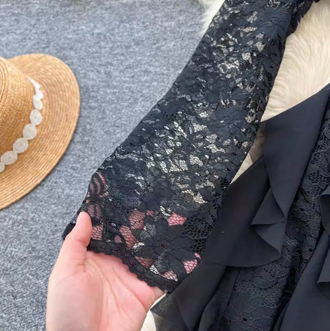 High-end Ruffled Lace Patchwork Dress