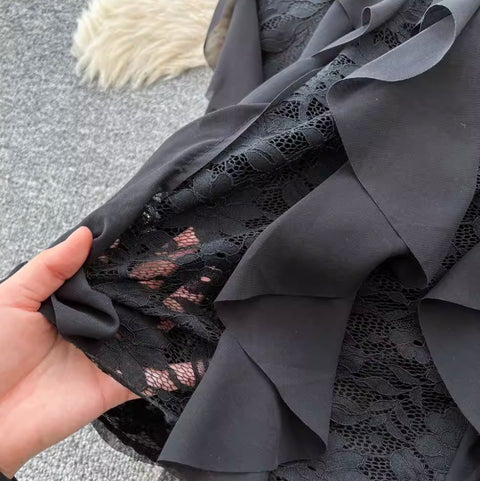High-end Ruffled Lace Patchwork Dress