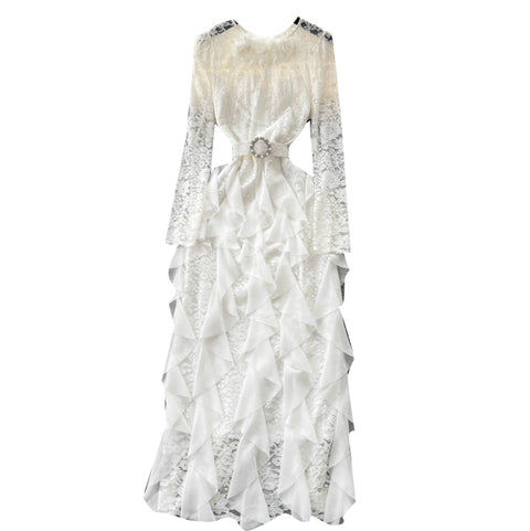 High-end Ruffled Lace Patchwork Dress