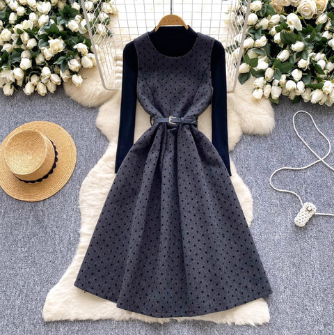 Polka Dot Vest Dress & Sweater 2Pcs