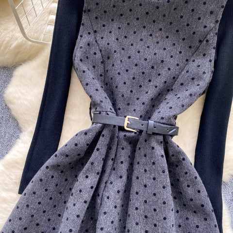 Polka Dot Vest Dress & Sweater 2Pcs