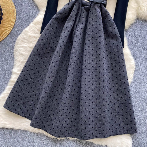 Polka Dot Vest Dress & Sweater 2Pcs