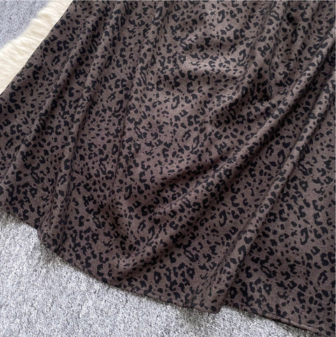 Leopard Print Slip Dress with Sweater 2Pcs