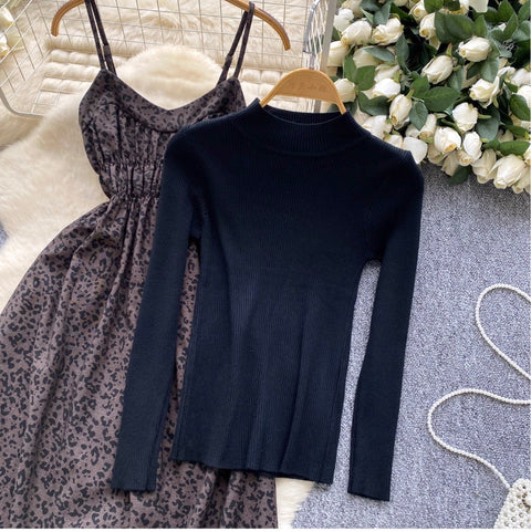 Leopard Print Slip Dress with Sweater 2Pcs