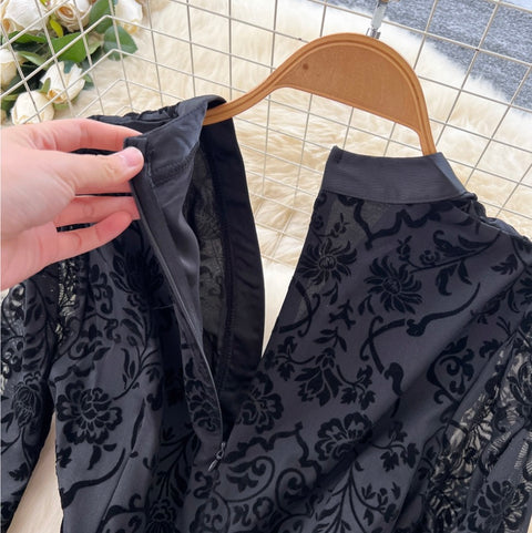 High-end Satin Patchwork Black Dress