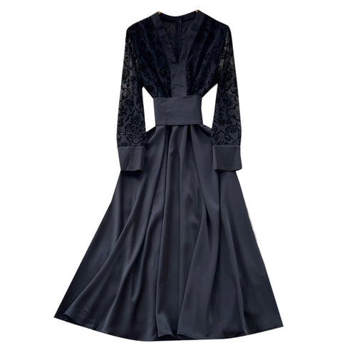 High-end Satin Patchwork Black Dress