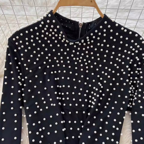 Beaded T-shirt & Hip-wrapping Skirt 2Pcs