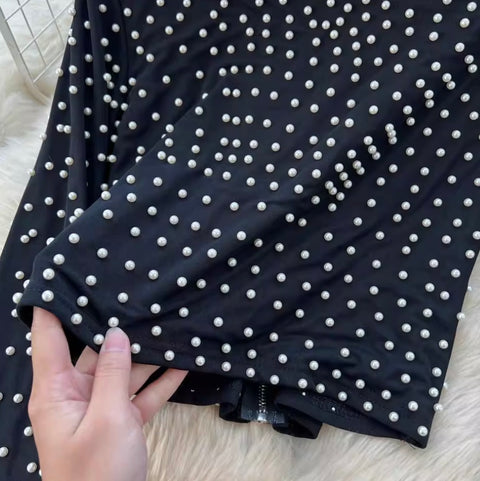 Beaded T-shirt & Hip-wrapping Skirt 2Pcs