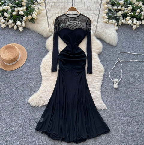 See-through Black Mesh Patchwork Dress