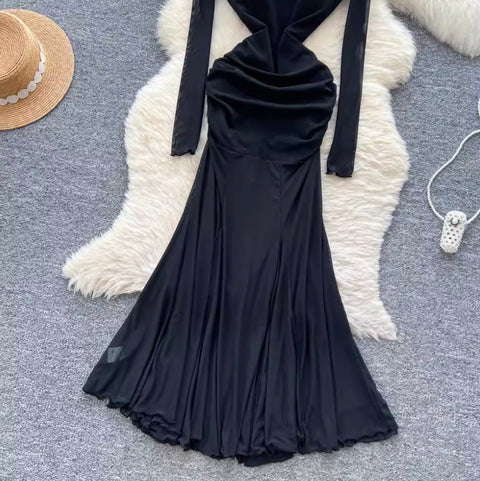 See-through Black Mesh Patchwork Dress