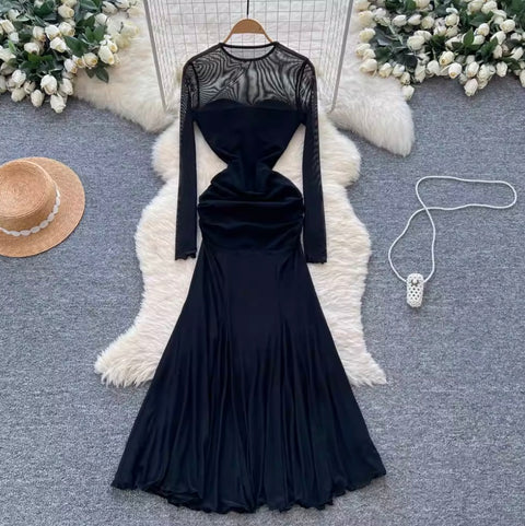 See-through Black Mesh Patchwork Dress