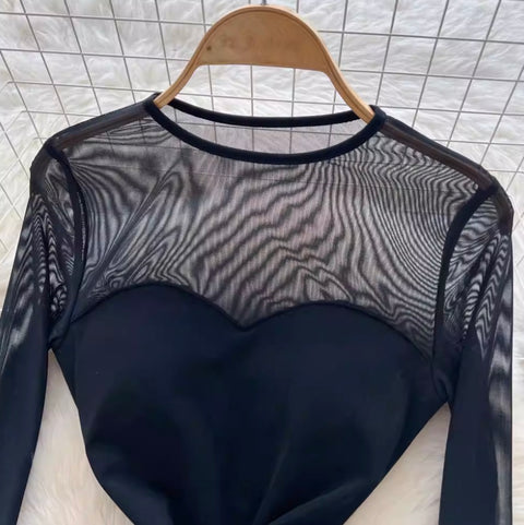 See-through Black Mesh Patchwork Dress
