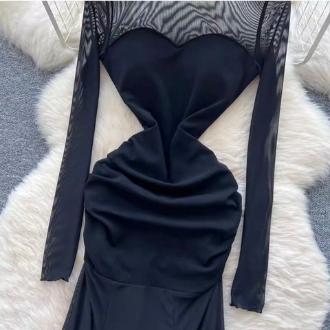 See-through Black Mesh Patchwork Dress