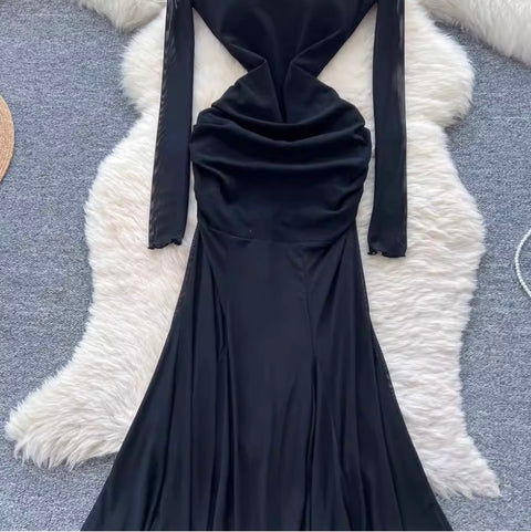 See-through Black Mesh Patchwork Dress