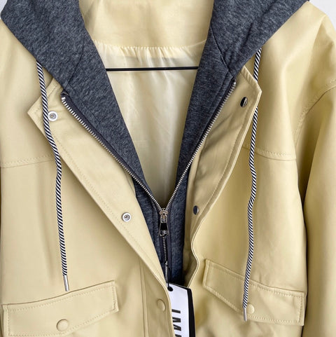 Faux Two-pieces Patchwork Hooded Jacket