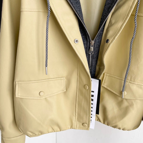 Faux Two-pieces Patchwork Hooded Jacket